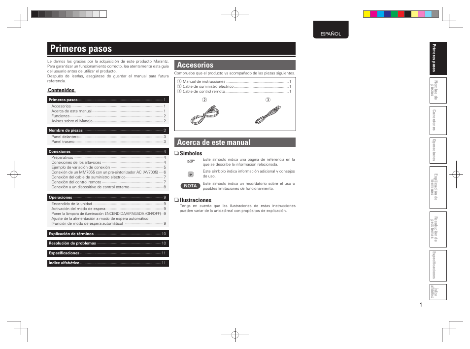 Primeros pasos, Accesorios, Acerca de este manual | Marantz MM7055 v.1 User Manual | Page 5 / 17