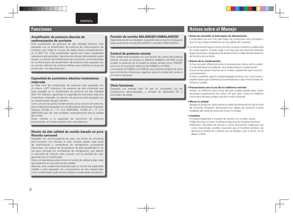 Funciones, Avisos sobre el manejo | Marantz MM7055 v.1 User Manual | Page 6 / 17