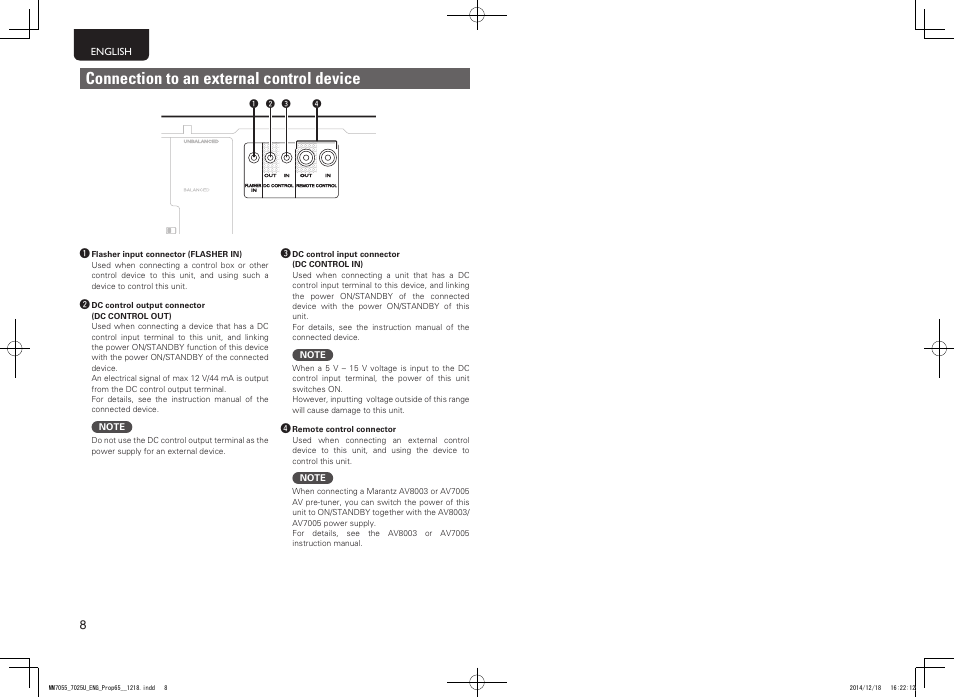 Connection to an external control device | Marantz MM7055 v.2 User Manual | Page 12 / 18