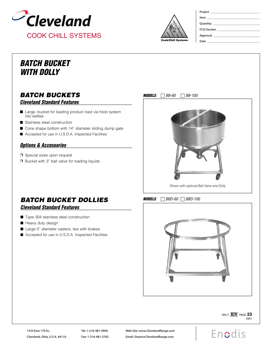 Cleveland Range Batch Bucket Dollies BBD-60 User Manual | 2 pages