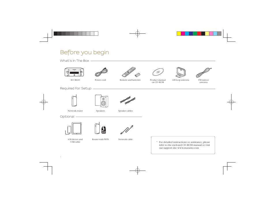 Before you begin | Marantz M-CR610 Quick Start User Manual | Page 2 / 8