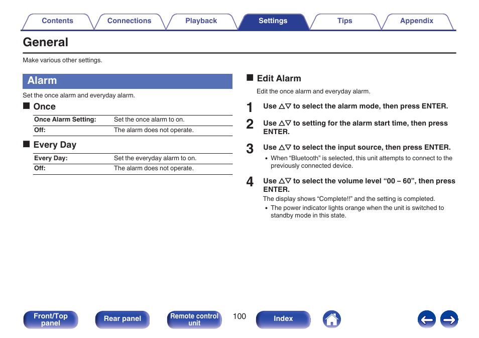 General, Alarm, Alarm standby : orange (v p. 100) | Marantz M-CR611 User Manual | Page 100 / 163