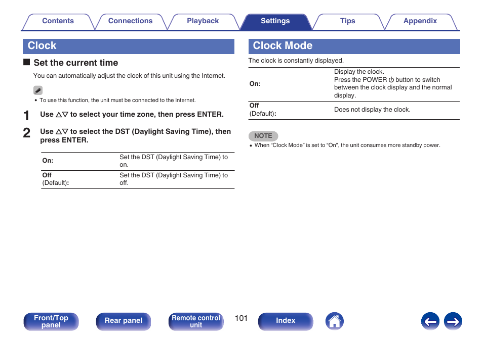 Clock, Clock mode, And clock mode. (v p. 101) | Marantz M-CR611 User Manual | Page 101 / 163