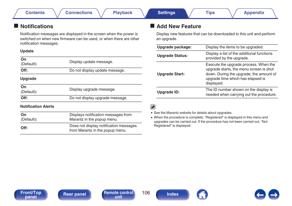 Onotifications, Oadd new feature | Marantz M-CR611 User Manual | Page 106 / 163