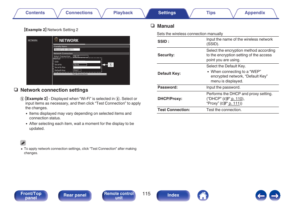 N network connection settings, N manual | Marantz M-CR611 User Manual | Page 115 / 163