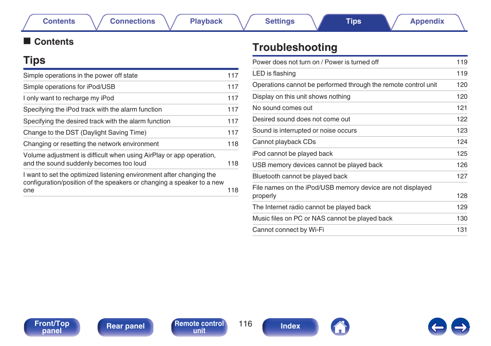Tips, Troubleshooting, Ocontents | Marantz M-CR611 User Manual | Page 116 / 163