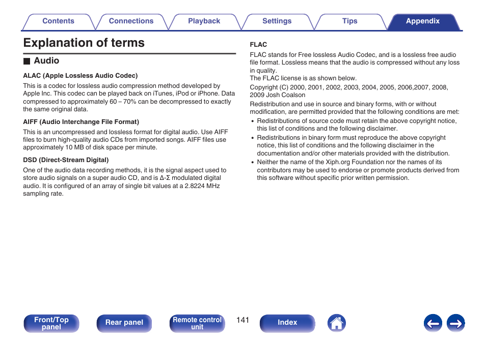 Explanation of terms, O audio | Marantz M-CR611 User Manual | Page 141 / 163