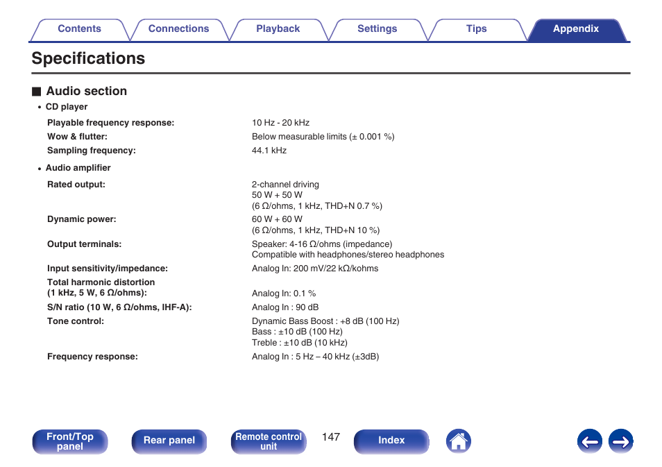 Specifications | Marantz M-CR611 User Manual | Page 147 / 163