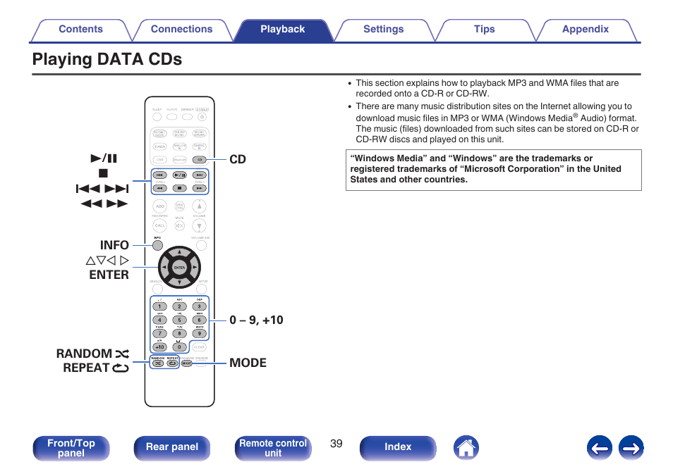 Playing data cds | Marantz M-CR611 User Manual | Page 39 / 163