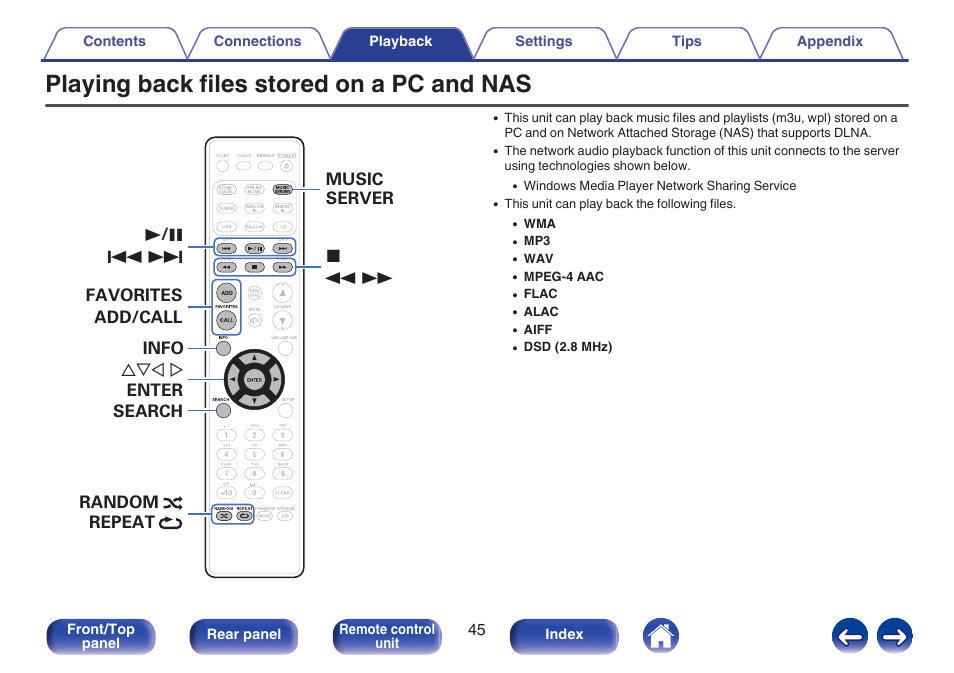 Playing back files stored on a pc and nas | Marantz M-CR611 User Manual | Page 45 / 163