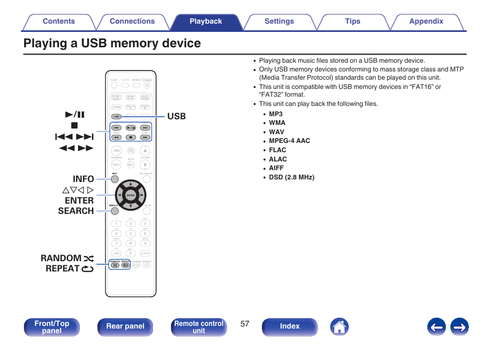 Playing a usb memory device | Marantz M-CR611 User Manual | Page 57 / 163