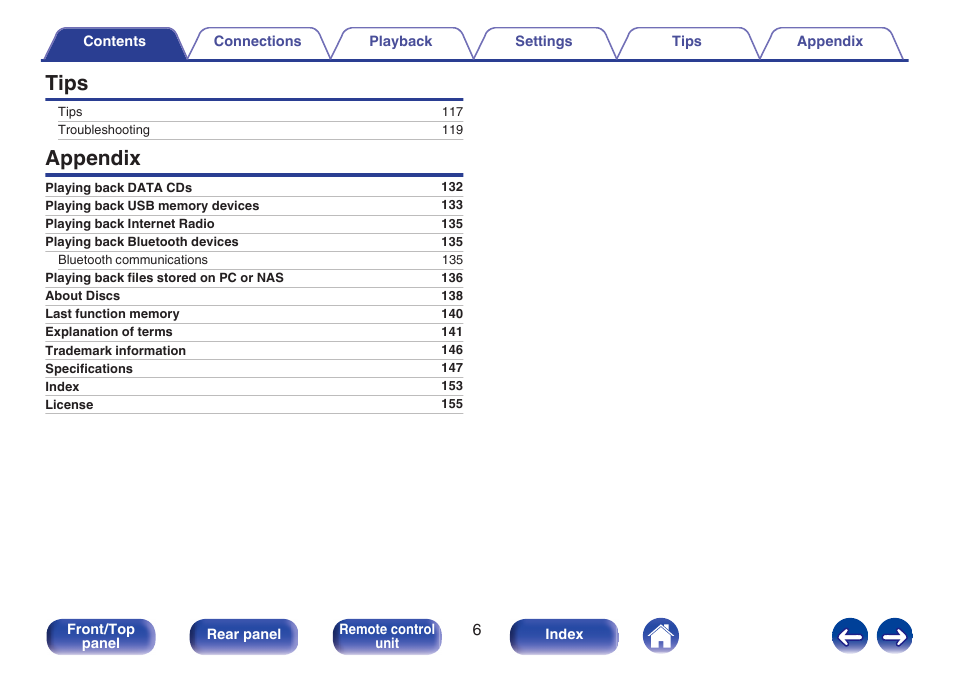 Tips, Appendix | Marantz M-CR611 User Manual | Page 6 / 163