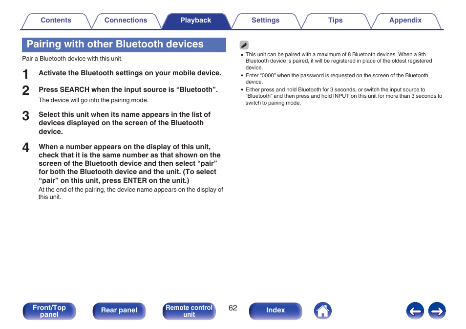 Pairing with other bluetooth devices | Marantz M-CR611 User Manual | Page 62 / 163