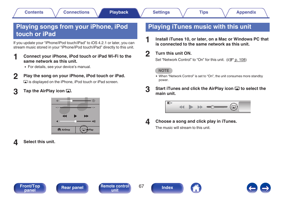 Playing songs from your iphone, ipod touch or ipad, Playing itunes music with this unit | Marantz M-CR611 User Manual | Page 67 / 163