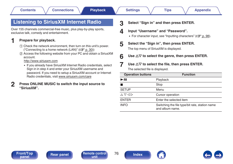 Listening to siriusxm internet radio | Marantz M-CR611 User Manual | Page 76 / 163