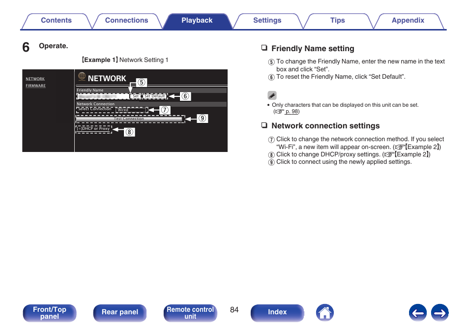 N friendly name setting, N network connection settings | Marantz M-CR611 User Manual | Page 84 / 163