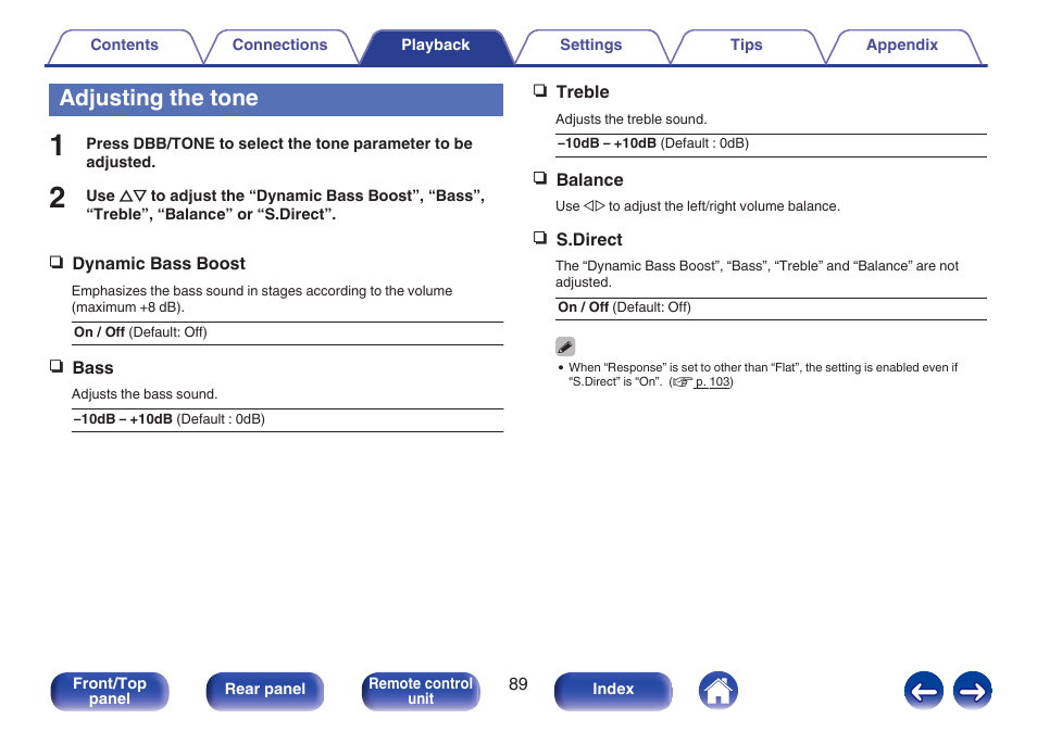 Adjusting the tone, Adjusting the tone. (v p. 89) | Marantz M-CR611 User Manual | Page 89 / 163