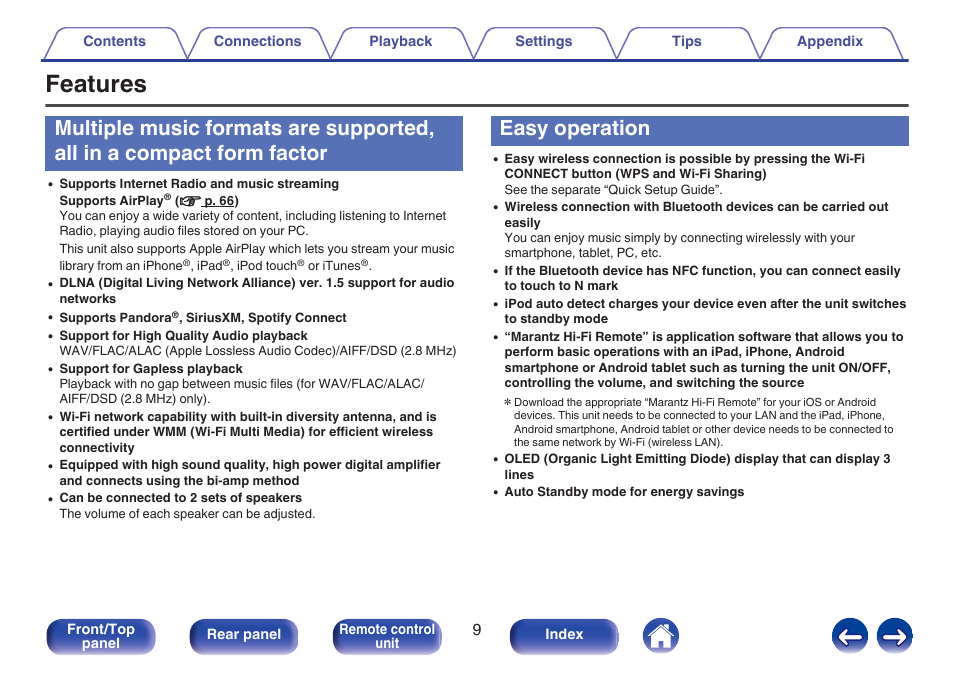 Features, Easy operation | Marantz M-CR611 User Manual | Page 9 / 163