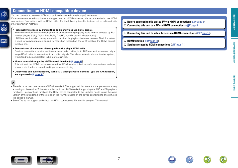 Connecting an hdmi-compatible device | Marantz NR1403U User Manual | Page 10 / 101