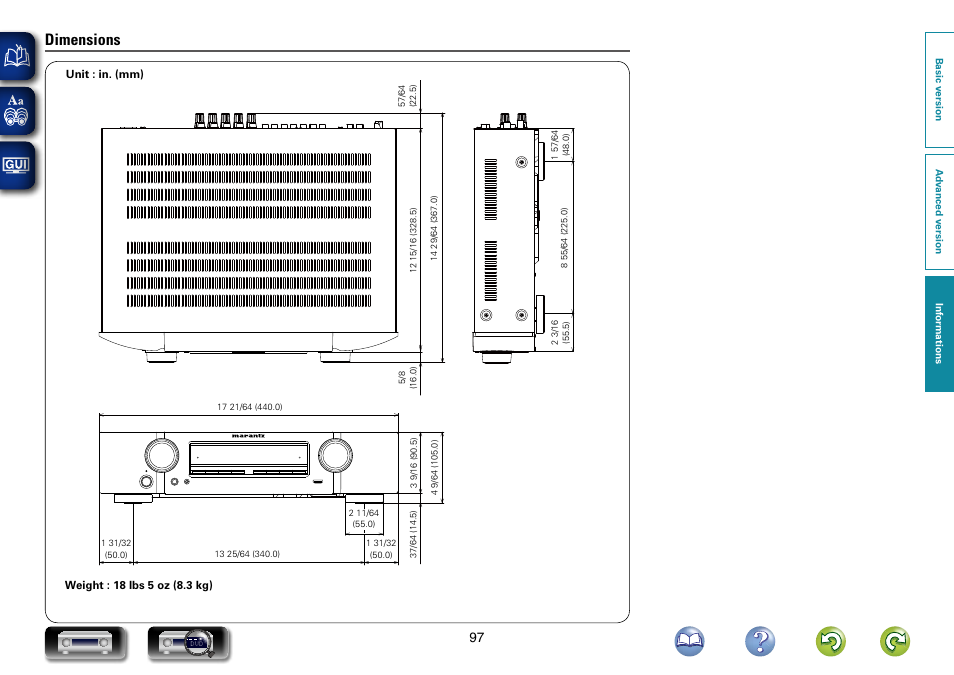 Dimensions | Marantz NR1403U User Manual | Page 100 / 101