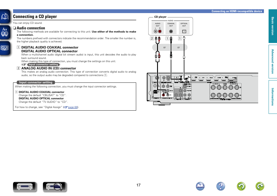 Connecting a cd player, N audio connection | Marantz NR1403U User Manual | Page 20 / 101