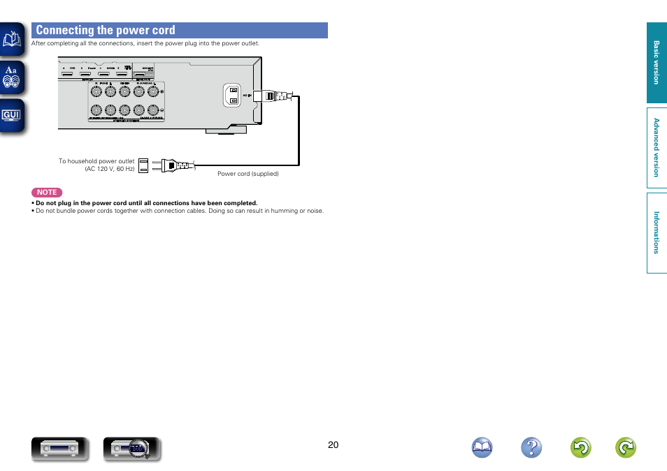 Connecting the power cord | Marantz NR1403U User Manual | Page 23 / 101