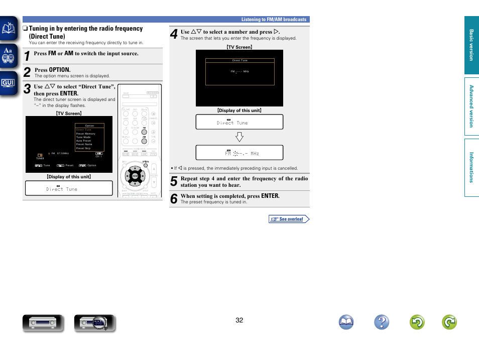 Tuning in by entering the radio frequency (direct, Tune) | Marantz NR1403U User Manual | Page 35 / 101