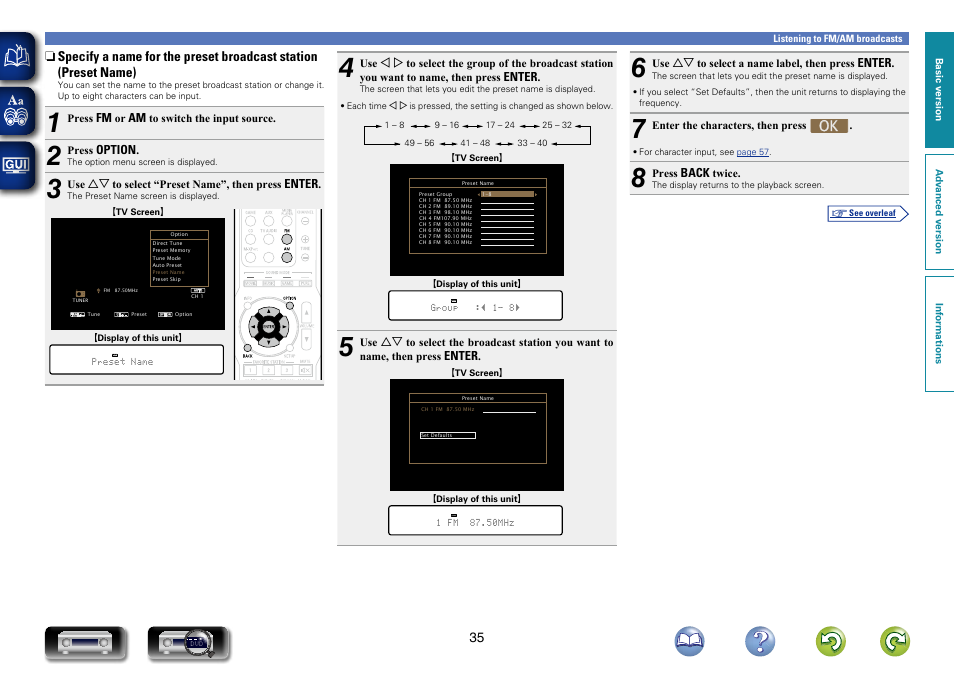 Specify a name for the preset broadcast station, Preset name) | Marantz NR1403U User Manual | Page 38 / 101