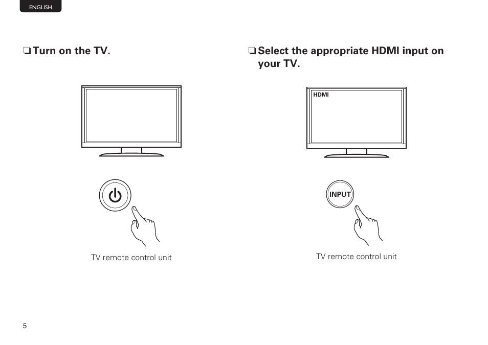 N select the appropriate hdmi input on your tv, N turn on the tv | Marantz NR1403U User Manual | Page 6 / 10