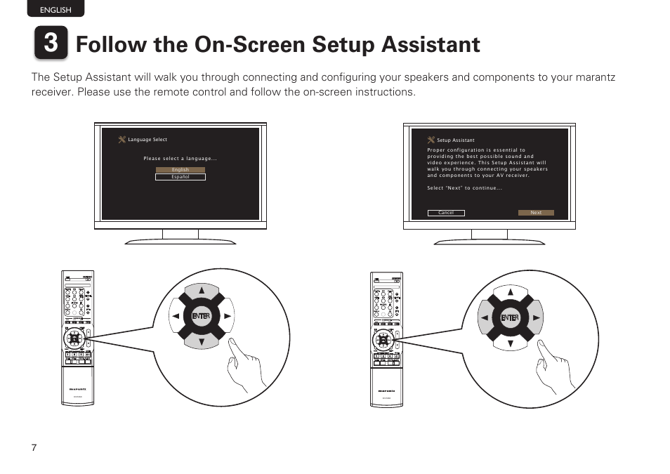 Follow the on-screen setup assistant, Media player, Enter | Marantz NR1403U User Manual | Page 8 / 10