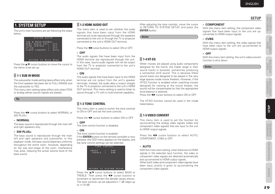 System setup, Setup | Marantz NR1501 User Manual | Page 23 / 50