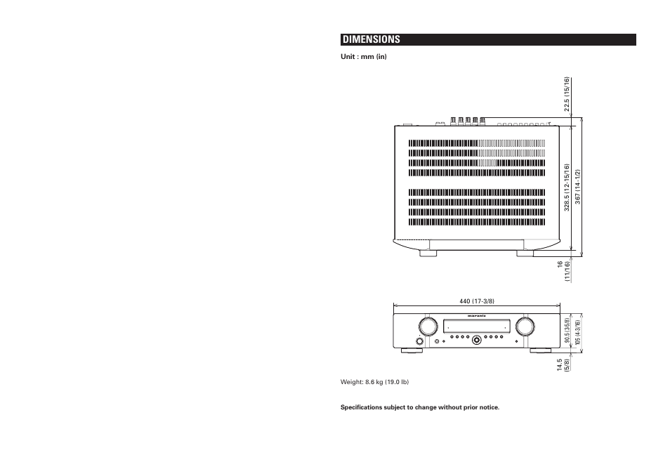 Dimensions | Marantz NR1501 User Manual | Page 49 / 50