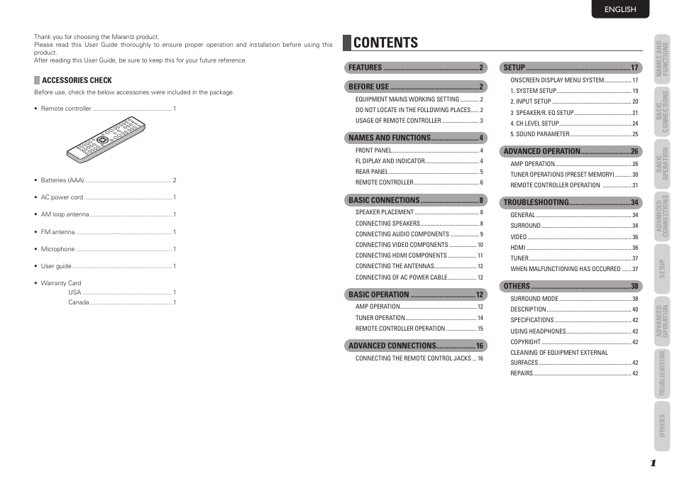 Marantz NR1501 User Manual | Page 5 / 50