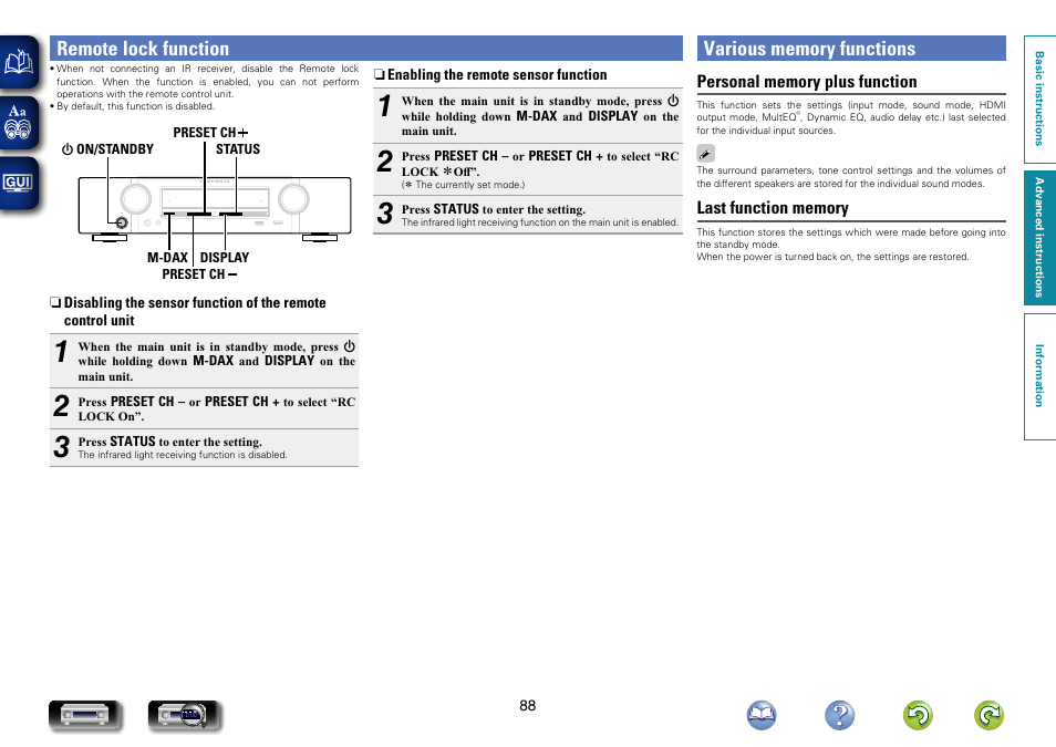 Remote lock function, Various memory functions, Remote lock function”) | Marantz NR1504 User Manual | Page 91 / 146