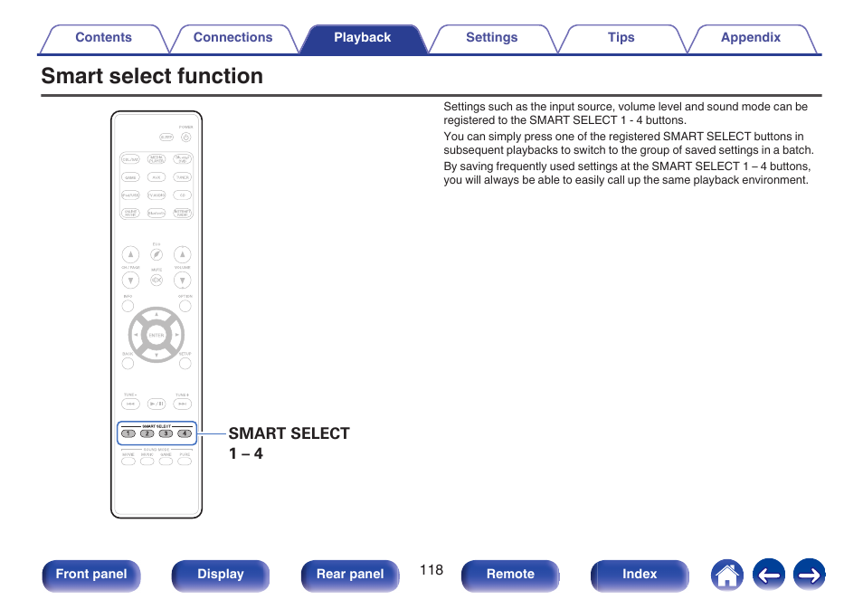 Smart select function, V p. 118) | Marantz NR1506 User Manual | Page 118 / 249