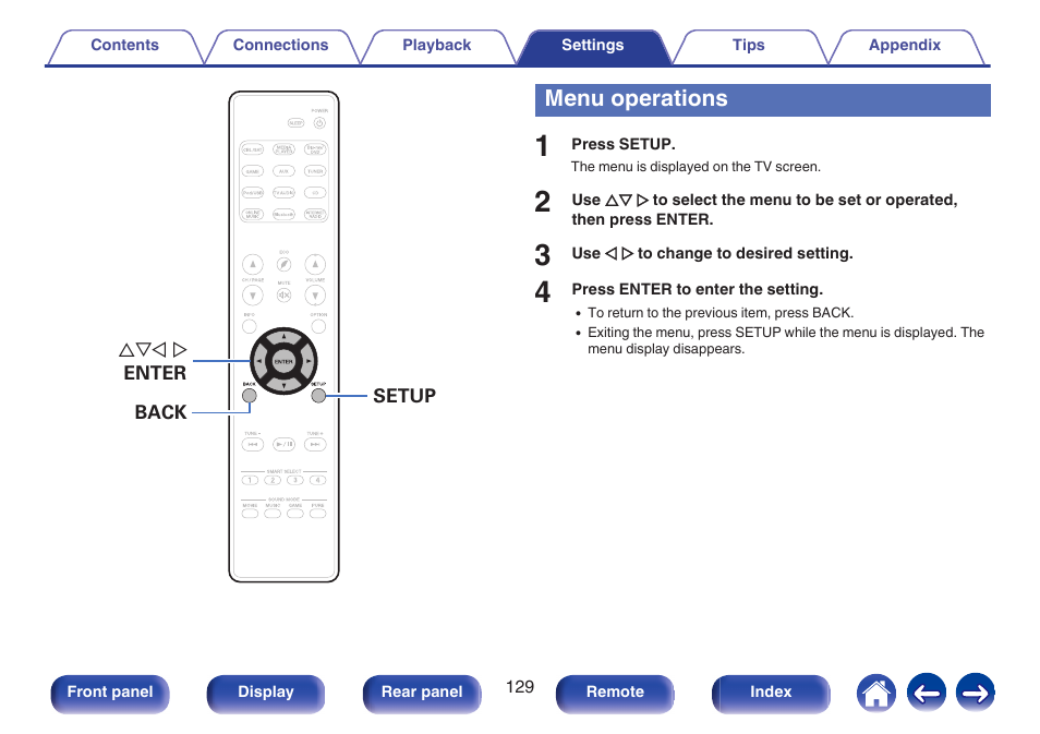 Menu operations, V p. 129) | Marantz NR1506 User Manual | Page 129 / 249