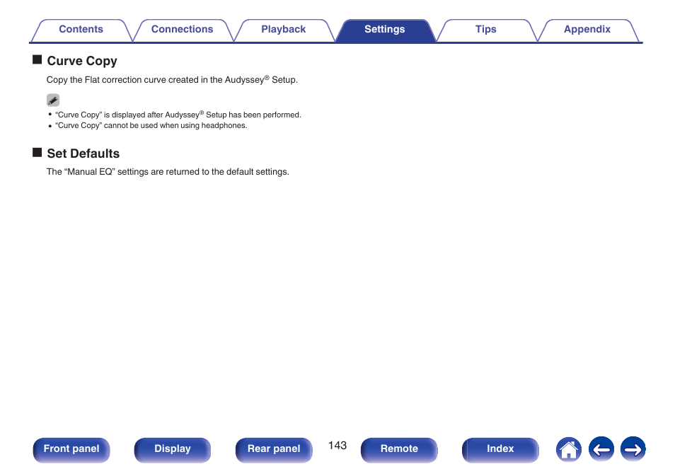 Ocurve copy, Oset defaults | Marantz NR1506 User Manual | Page 143 / 249