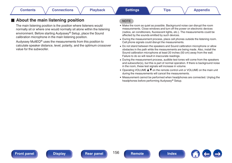 O about the main listening position | Marantz NR1506 User Manual | Page 156 / 249