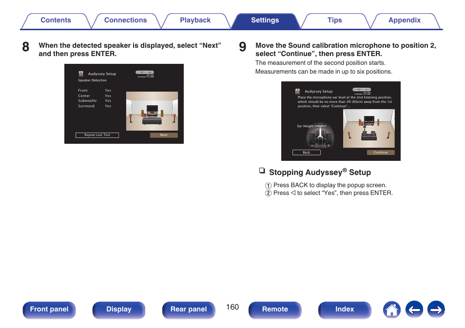 N stopping audyssey, Setup | Marantz NR1506 User Manual | Page 160 / 249