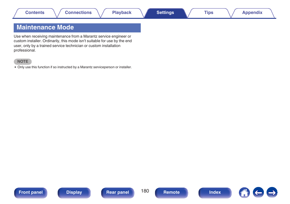 Maintenance mode | Marantz NR1506 User Manual | Page 180 / 249