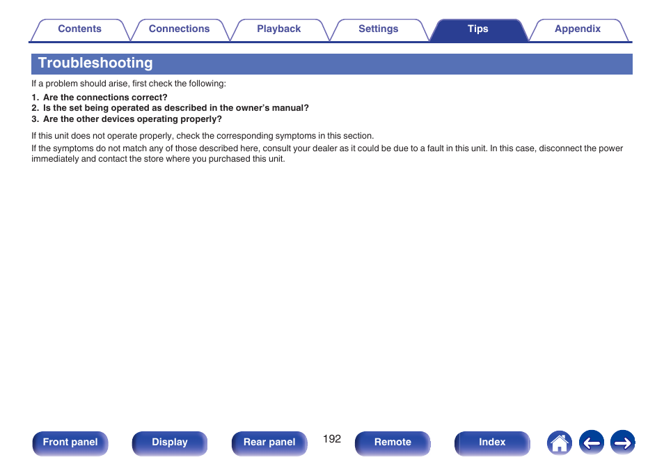 Troubleshooting | Marantz NR1506 User Manual | Page 192 / 249