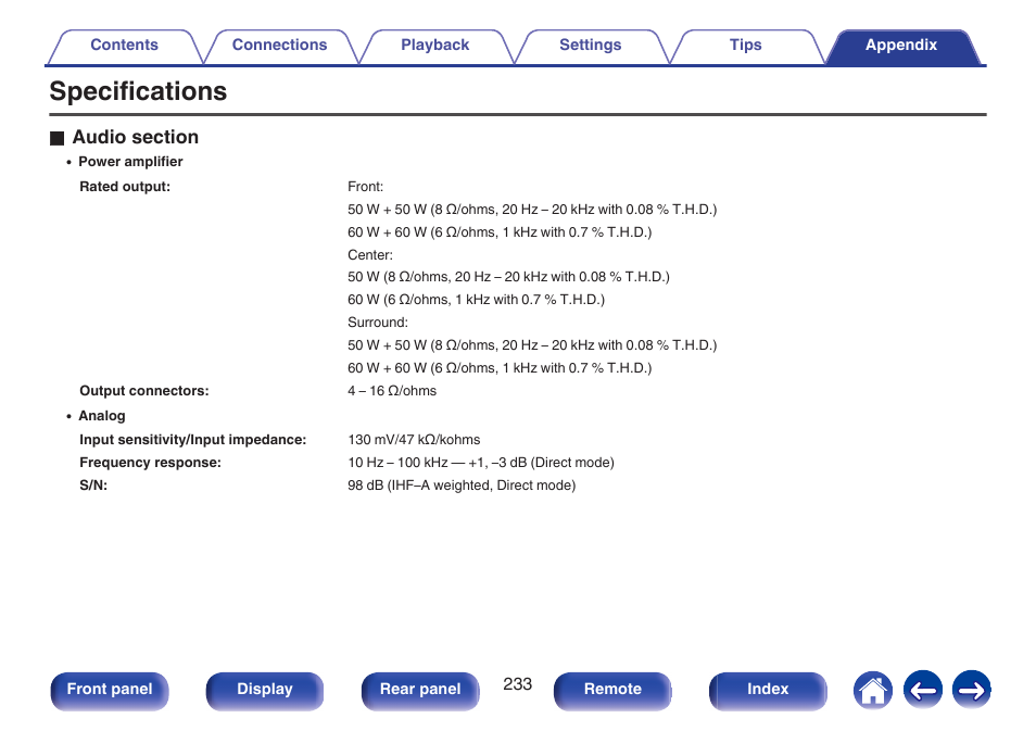 Specifications | Marantz NR1506 User Manual | Page 233 / 249