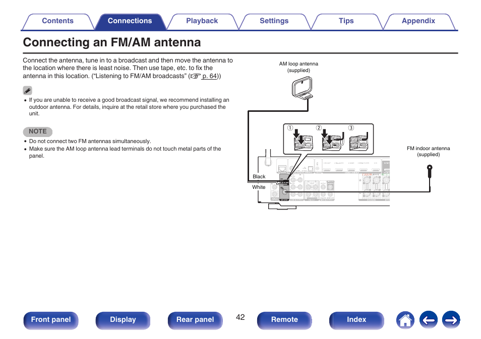 Connecting an fm/am antenna | Marantz NR1506 User Manual | Page 42 / 249