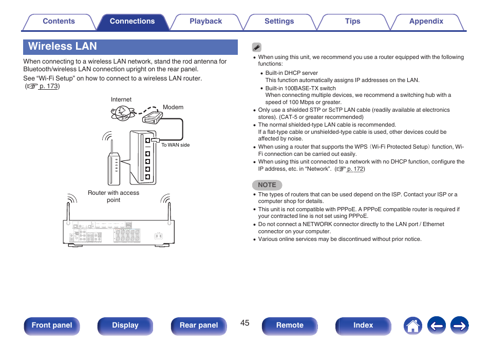 Wireless lan, V p. 45) | Marantz NR1506 User Manual | Page 45 / 249