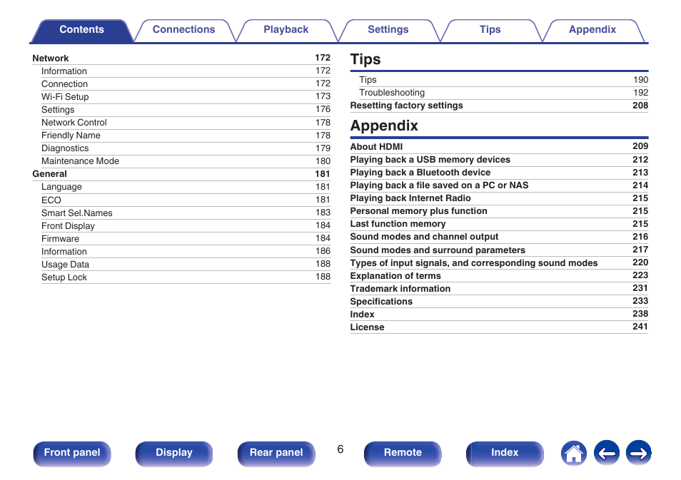Tips, Appendix | Marantz NR1506 User Manual | Page 6 / 249