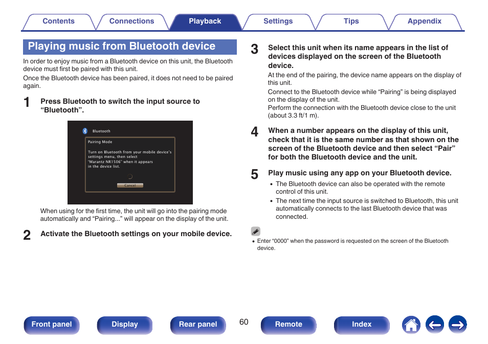 Playing music from bluetooth device | Marantz NR1506 User Manual | Page 60 / 249