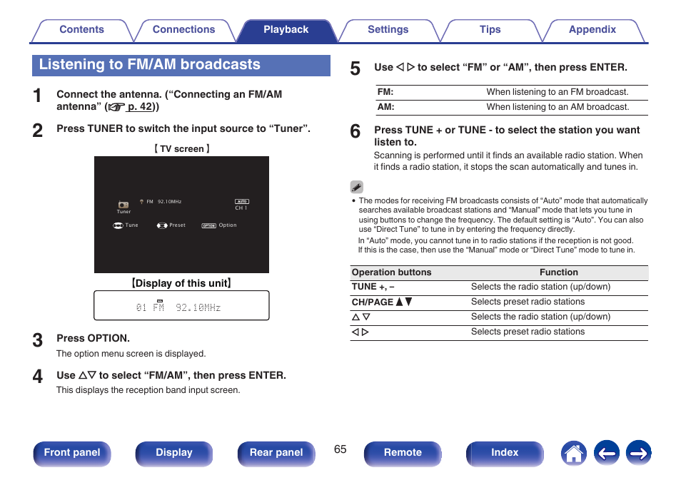 Listening to fm/am broadcasts | Marantz NR1506 User Manual | Page 65 / 249