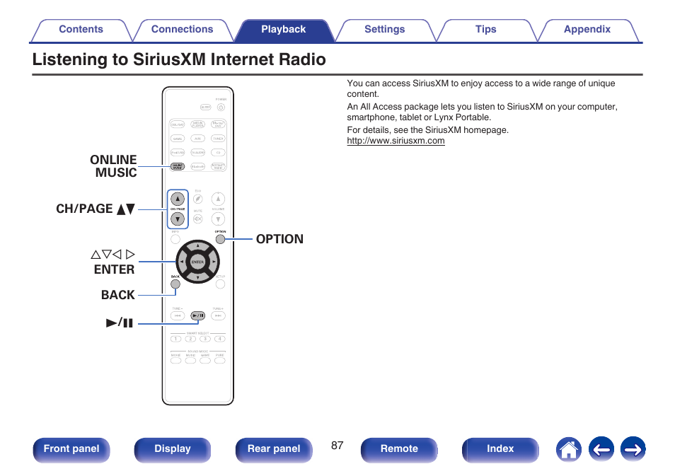 Listening to siriusxm internet radio | Marantz NR1506 User Manual | Page 87 / 249