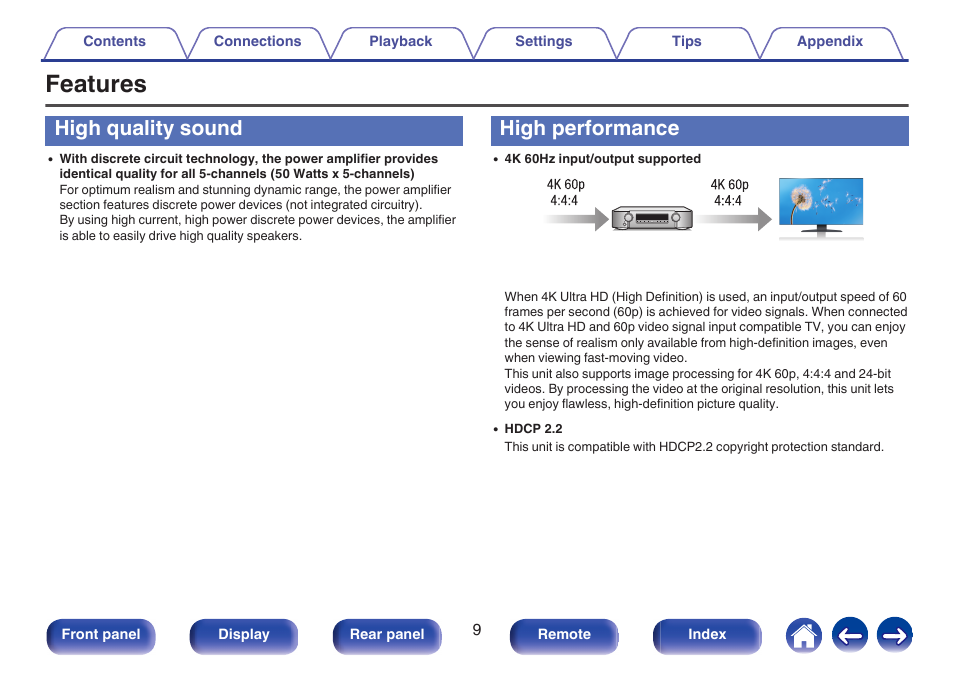 Features, High quality sound, High performance | Marantz NR1506 User Manual | Page 9 / 249