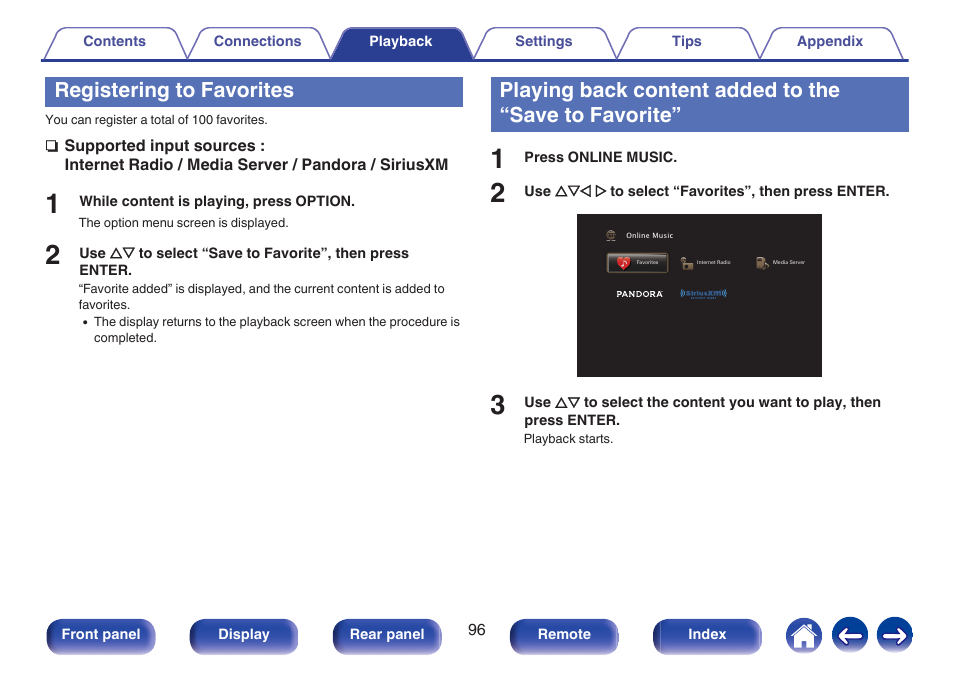 Registering to favorites | Marantz NR1506 User Manual | Page 96 / 249